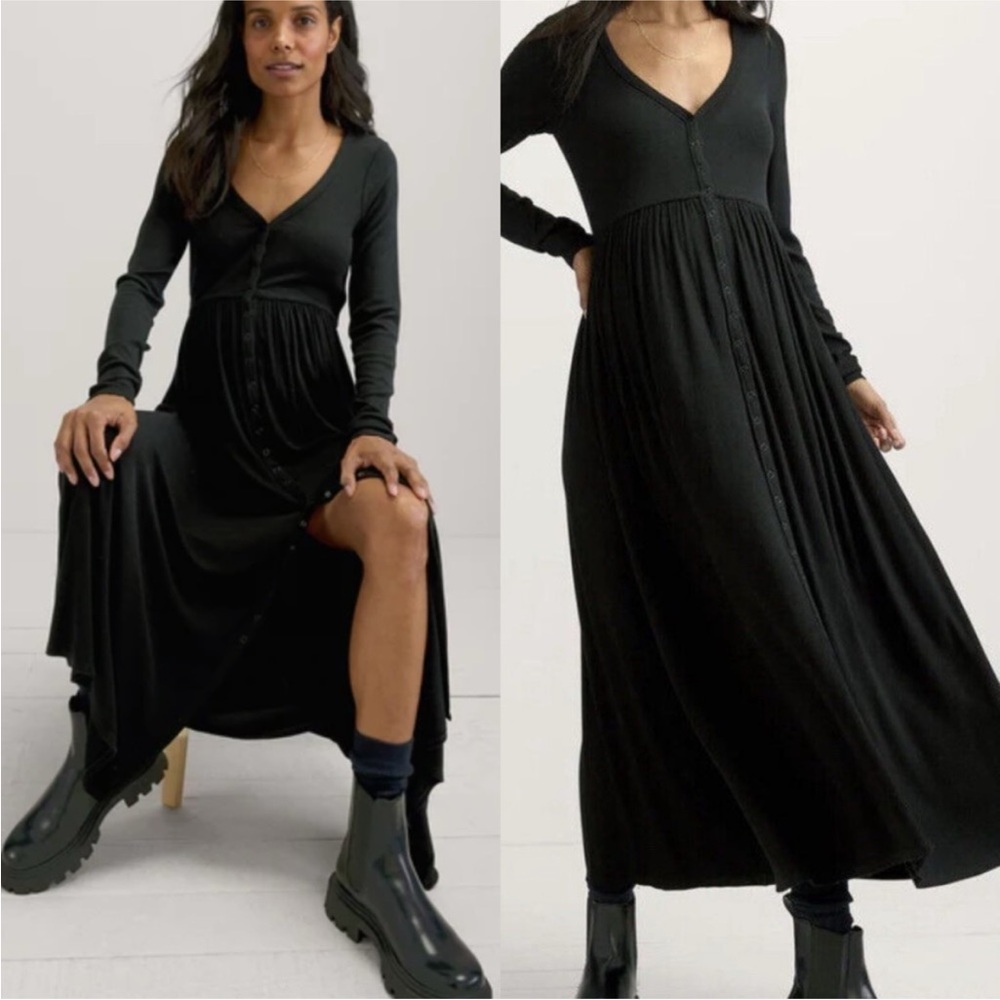EUC Hatch Small The Softest Ribbed Nursing Dress Black Stretch Maternity Women